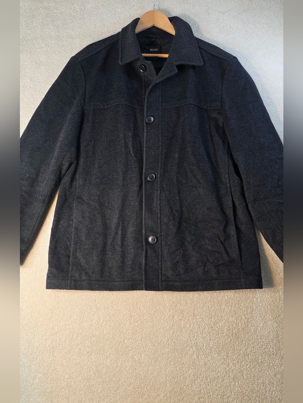 Hugo Boss Chester Cashmere Wool Black Button Up Pea Coat Jacket Mens 40R